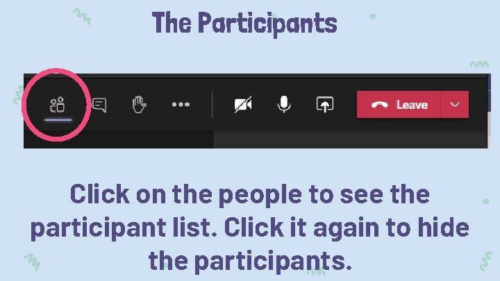 The Participants Click on the people to see the participant list. Click it again