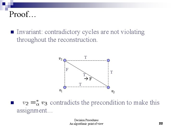 Proof… n Invariant: contradictory cycles are not violating throughout the reconstruction. T v 3