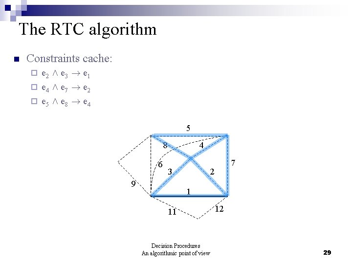 The RTC algorithm n Constraints cache: e 2 Æ e 3 ! e 1