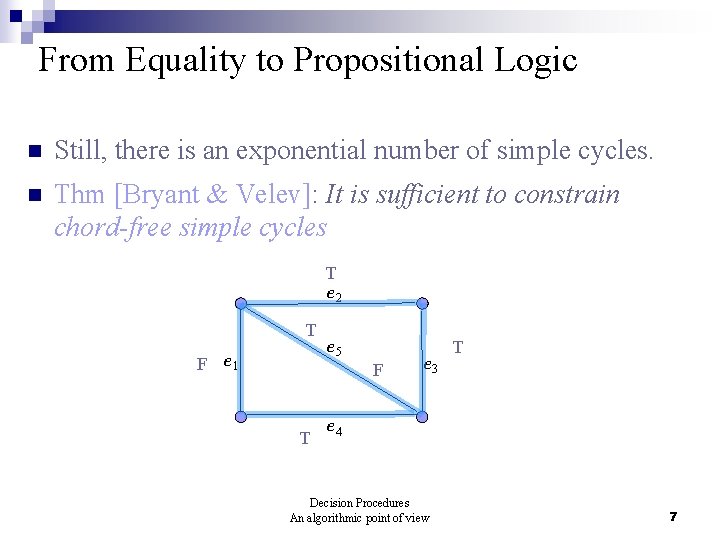 From Equality to Propositional Logic n Still, there is an exponential number of simple