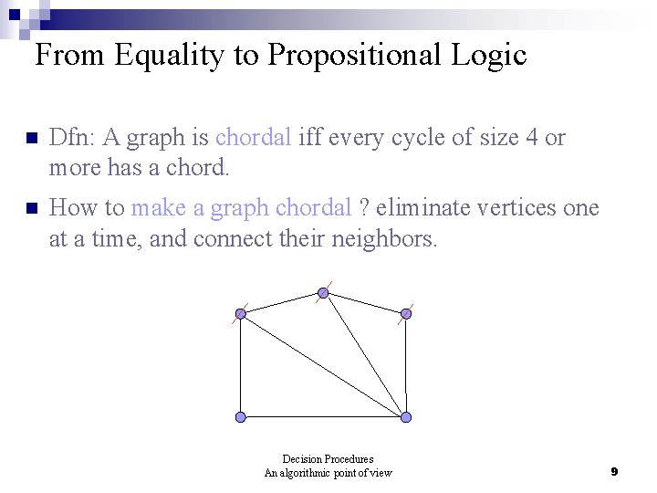 From Equality to Propositional Logic n Dfn: A graph is chordal iff every cycle
