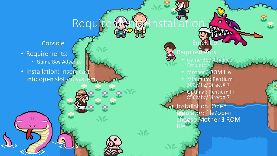 Requirements/Installation Console • Requirements: • Game Boy Advance • Installation: Insert cart into open Requirements/Installation Console • Requirements: • Game Boy Advance • Installation: Insert cart into open