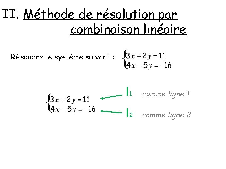 II. Méthode de résolution par combinaison linéaire Résoudre le système suivant : l 1