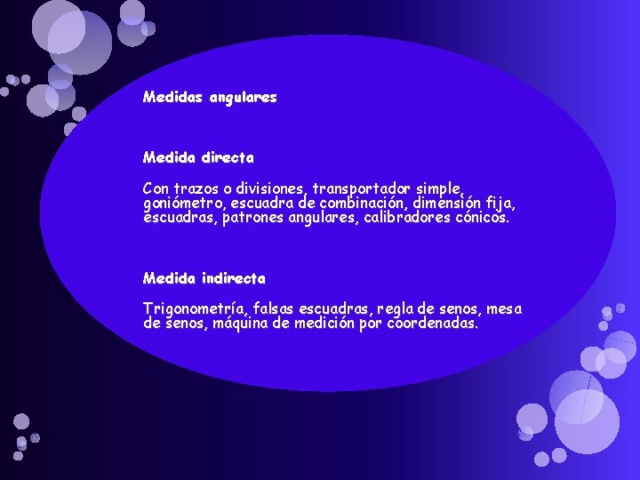 Medidas angulares Medida directa Con trazos o divisiones, transportador simple, goniómetro, escuadra de combinación, Medidas angulares Medida directa Con trazos o divisiones, transportador simple, goniómetro, escuadra de combinación,
