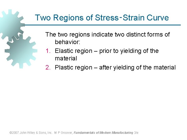 Two Regions of Stress‑Strain Curve The two regions indicate two distinct forms of behavior: