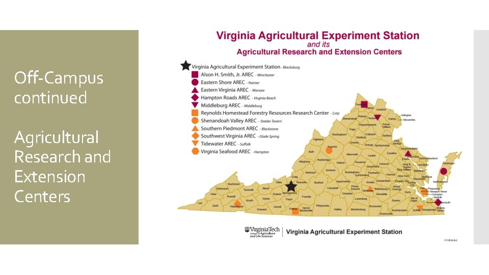 Off-Campus continued Agricultural Research and Extension Centers 