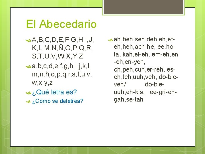 El Abecedario A, B, C, D, E, F, G, H, I, J, K, L,