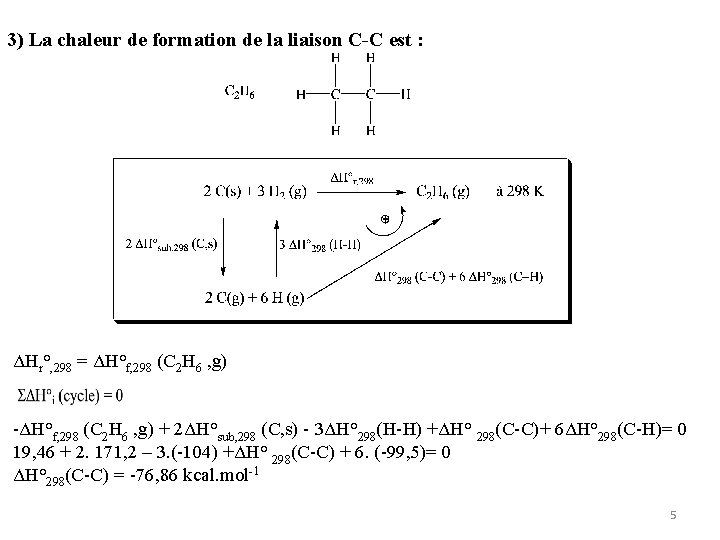 3) La chaleur de formation de la liaison C-C est : ΔHr°, 298 =