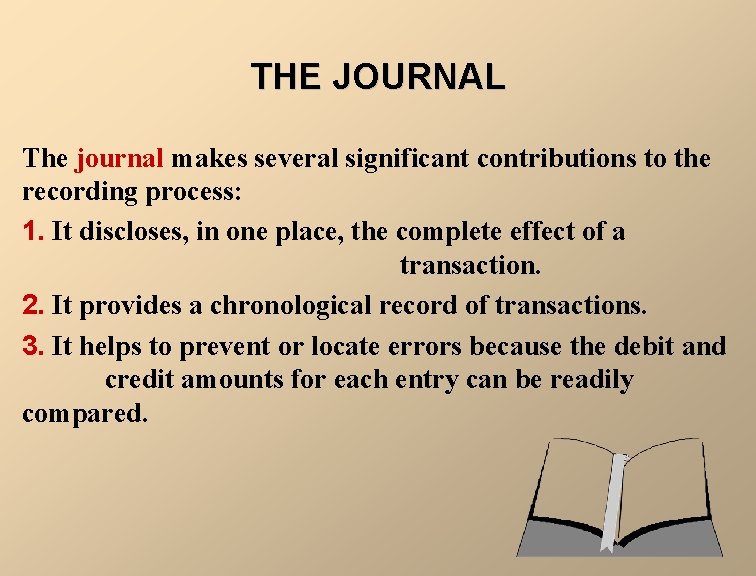 THE JOURNAL The journal makes several significant contributions to the recording process: 1. It