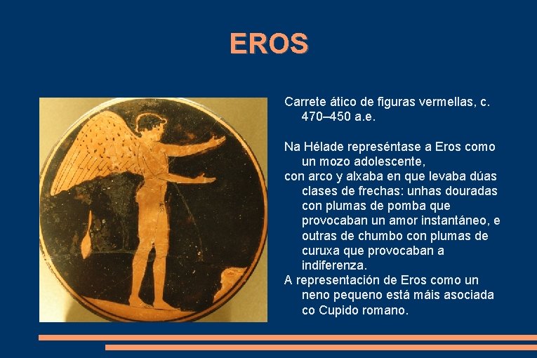 EROS Carrete ático de figuras vermellas, c. 470– 450 a. e. Na Hélade represéntase