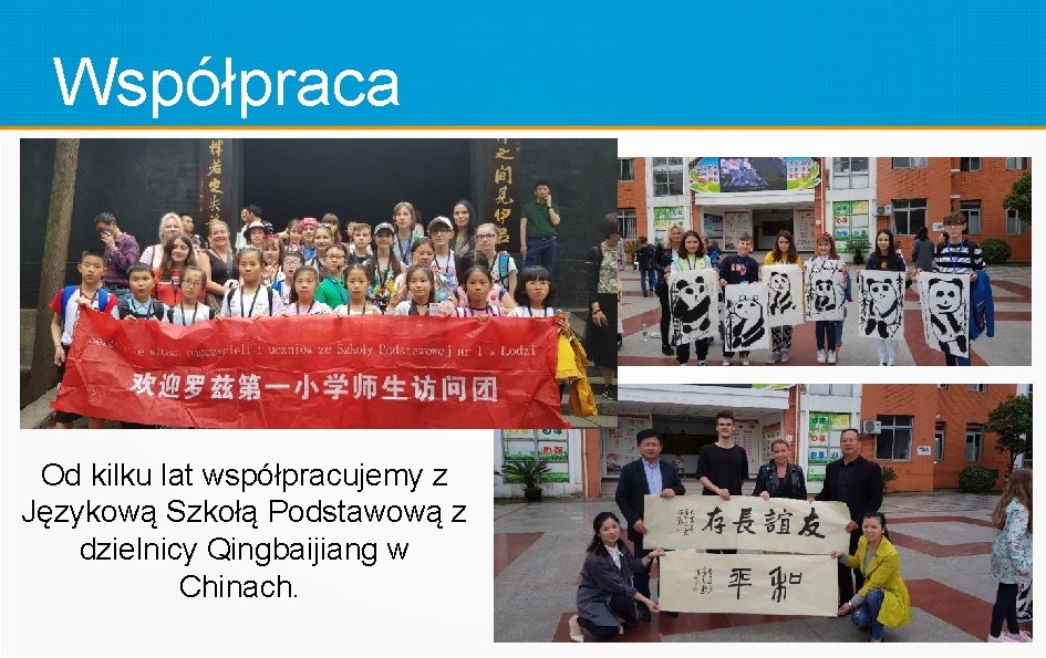 Współpraca Od kilku lat współpracujemy z Językową Szkołą Podstawową z dzielnicy Qingbaijiang w Chinach.