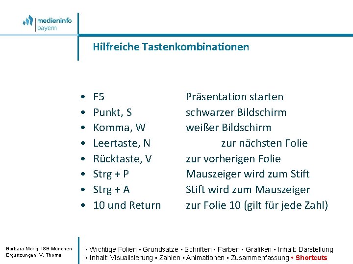 Hilfreiche Tastenkombinationen • • Barbara Mörig, ISB München Ergänzungen: V. Thoma F 5 Punkt,