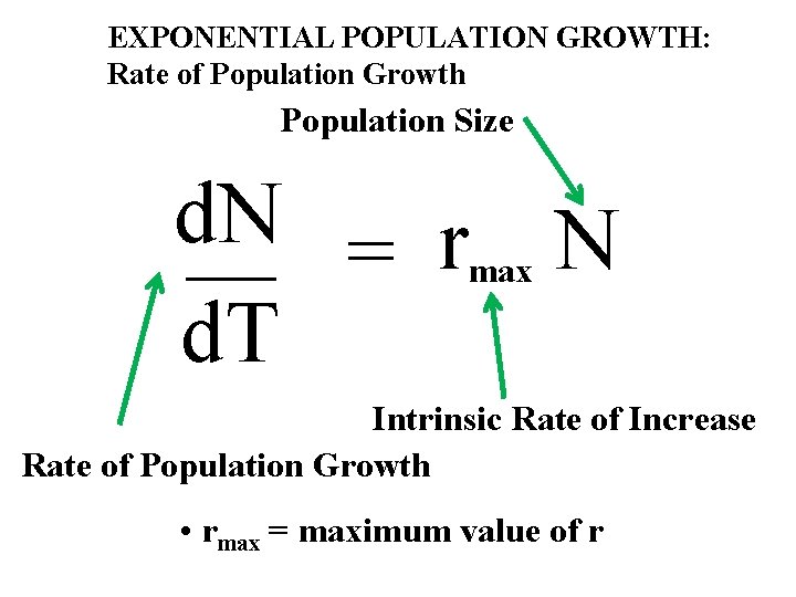 EXPONENTIAL POPULATION GROWTH: Rate of Population Growth Population Size d. N __ = r