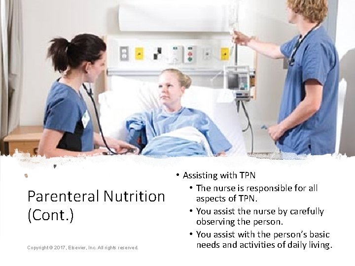 Parenteral Nutrition (Cont. ) Copyright © 2017, Elsevier, Inc. All rights reserved. • Assisting