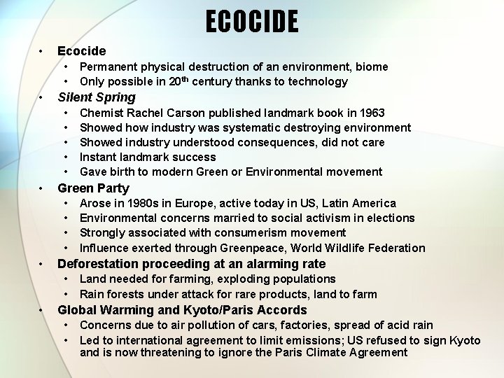 ECOCIDE • Ecocide • • • Silent Spring • • • Arose in 1980