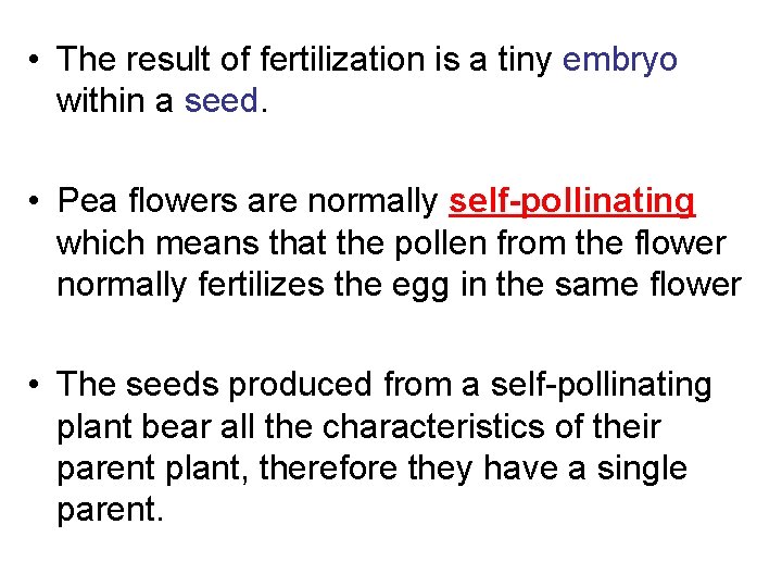  • The result of fertilization is a tiny embryo within a seed. •