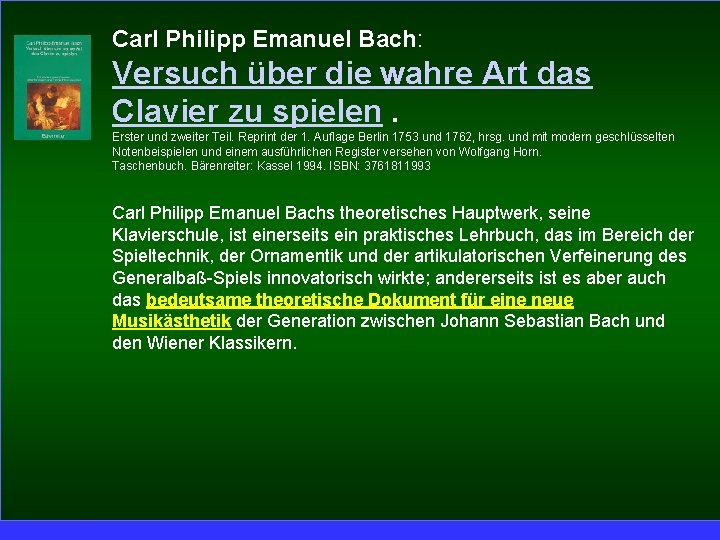 Carl Philipp Emanuel Bach: Versuch über die wahre Art das Clavier zu spielen. Erster