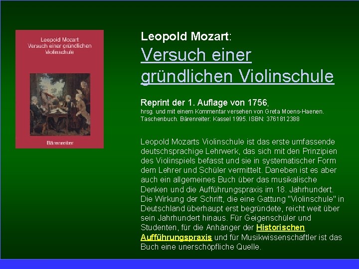 Leopold Mozart: Versuch einer gründlichen Violinschule Reprint der 1. Auflage von 1756, hrsg. und