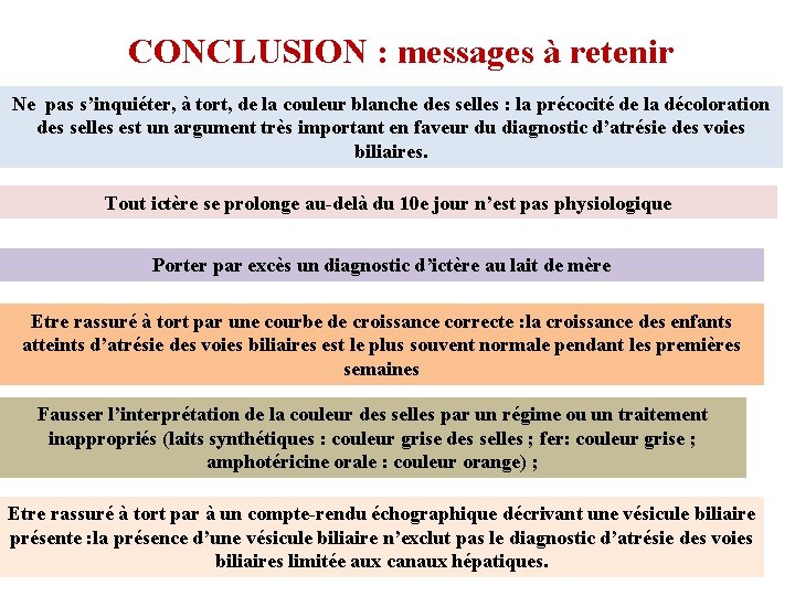 CONCLUSION : messages à retenir Ne pas s’inquiéter, à tort, de la couleur blanche