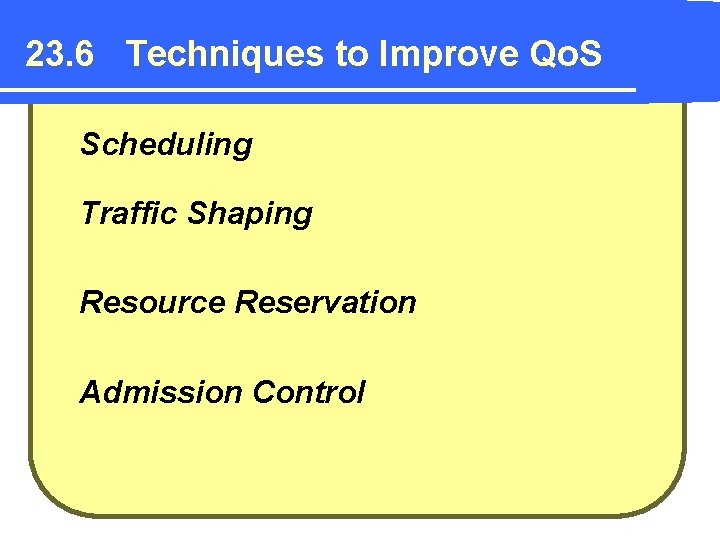 23. 6 Techniques to Improve Qo. S Scheduling Traffic Shaping Resource Reservation Admission Control