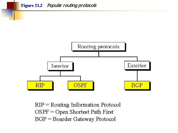 Figure 21. 2 Popular routing protocols RIP = Routing Information Protocol OSPF = Open