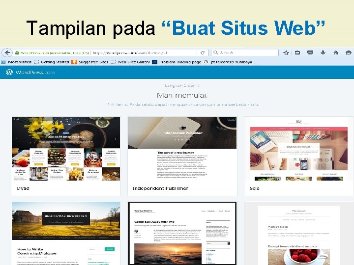 Tampilan pada “Buat Situs Web” 