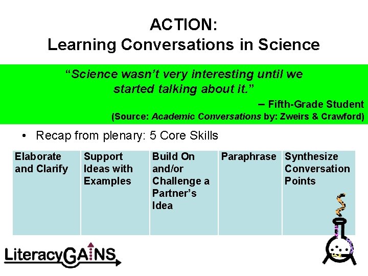 ACTION: Learning Conversations in Science “Science wasn’t very interesting until we started talking about