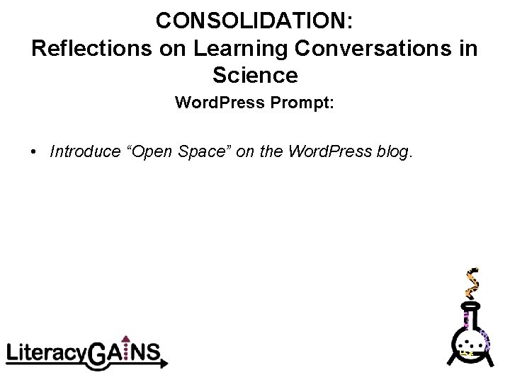 CONSOLIDATION: Reflections on Learning Conversations in Science Word. Press Prompt: • Introduce “Open Space”