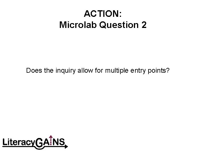 ACTION: Microlab Question 2 Does the inquiry allow for multiple entry points? 