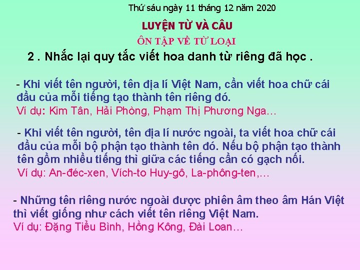 Thứ sáu ngày 11 tháng 12 năm 2020 LUYỆN TỪ VÀ C U ÔN