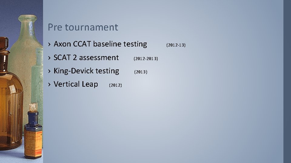 Pre tournament › Axon CCAT baseline testing › SCAT 2 assessment (2012 -2013) ›