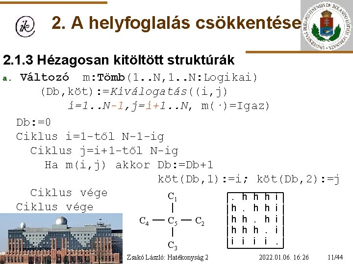 2. A helyfoglalás csökkentése 2. 1. 3 Hézagosan kitöltött struktúrák a. Változó m: Tömb(1.