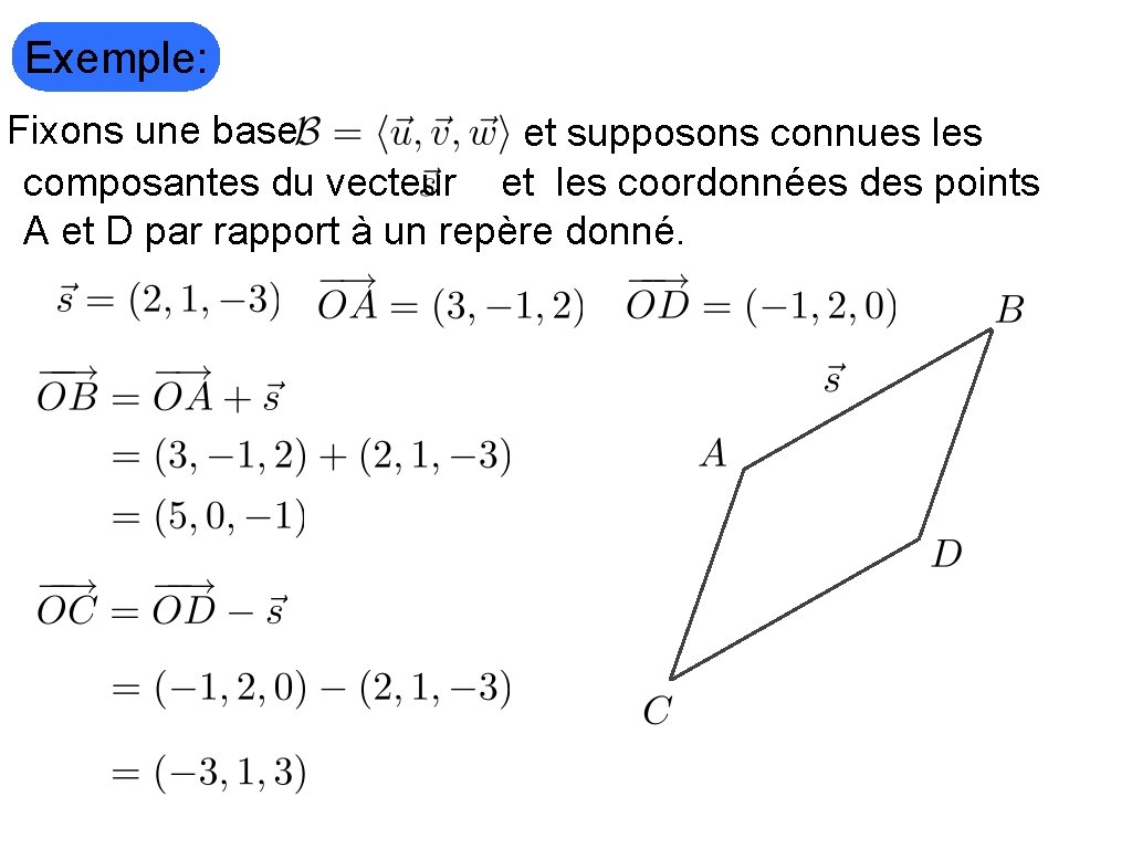 Exemple: Fixons une base et supposons connues les composantes du vecteur et les coordonnées
