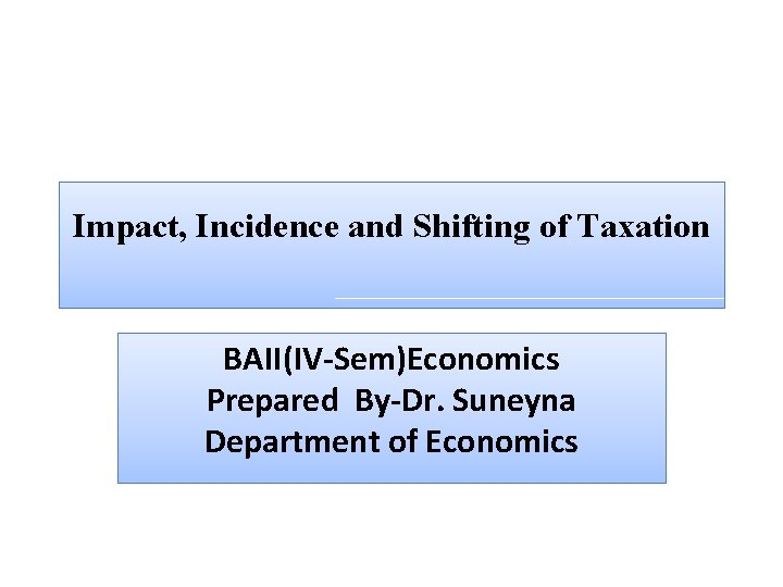 Impact, Incidence and Shifting of Taxation BAII(IV-Sem)Economics Prepared By-Dr. Suneyna Department of Economics 