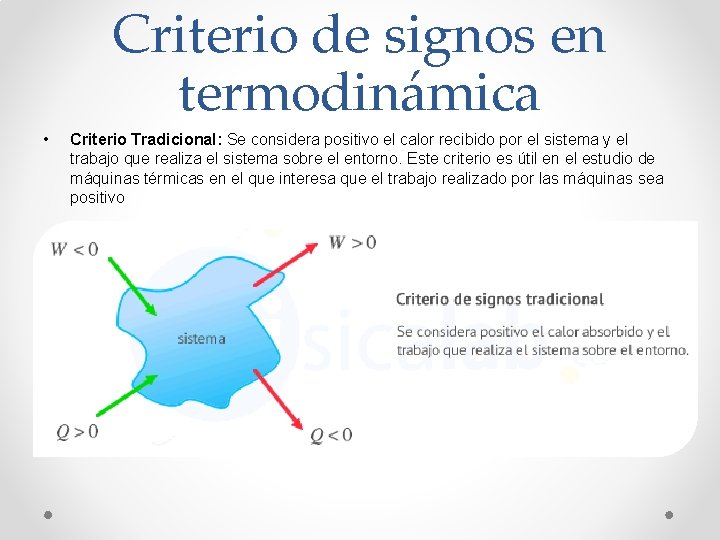 Criterio de signos en termodinámica • Criterio Tradicional: Se considera positivo el calor recibido