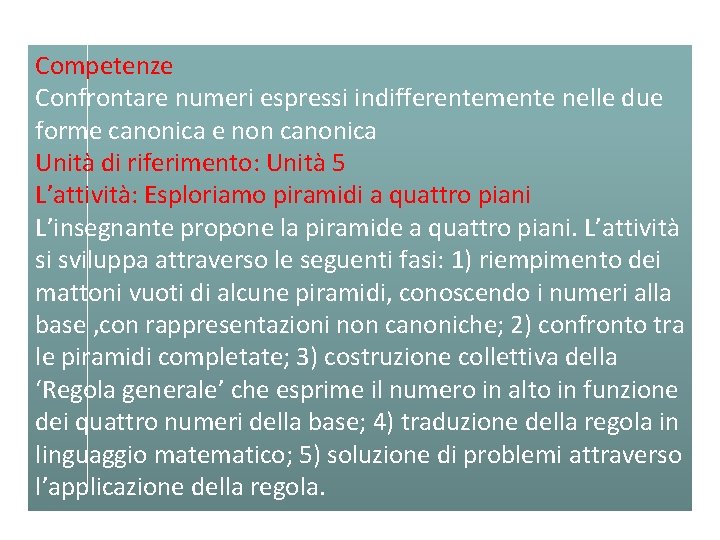 Competenze Confrontare numeri espressi indifferentemente nelle due forme canonica e non canonica Unità di