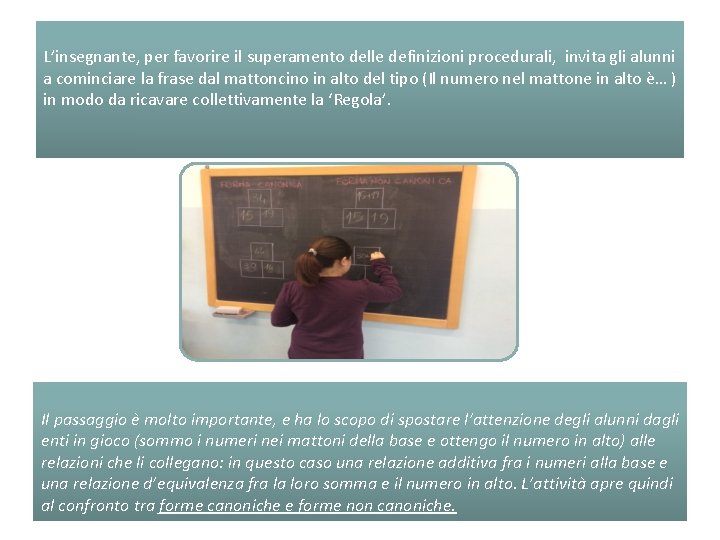 L’insegnante, per favorire il superamento delle definizioni procedurali, invita gli alunni a cominciare la