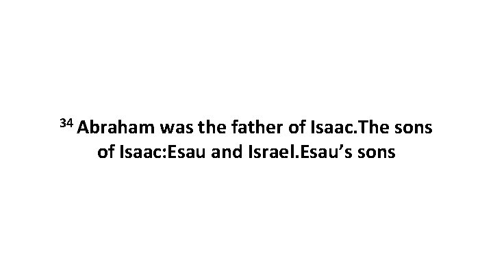 34 Abraham was the father of Isaac. The sons of Isaac: Esau and Israel.