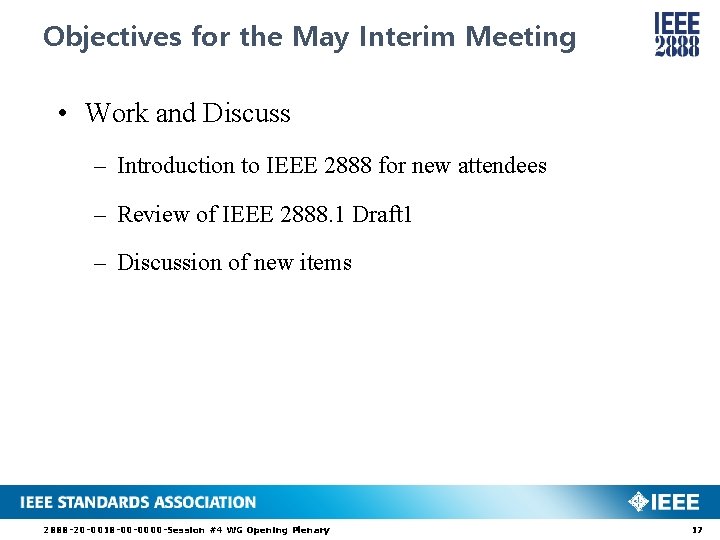 Objectives for the May Interim Meeting • Work and Discuss – Introduction to IEEE