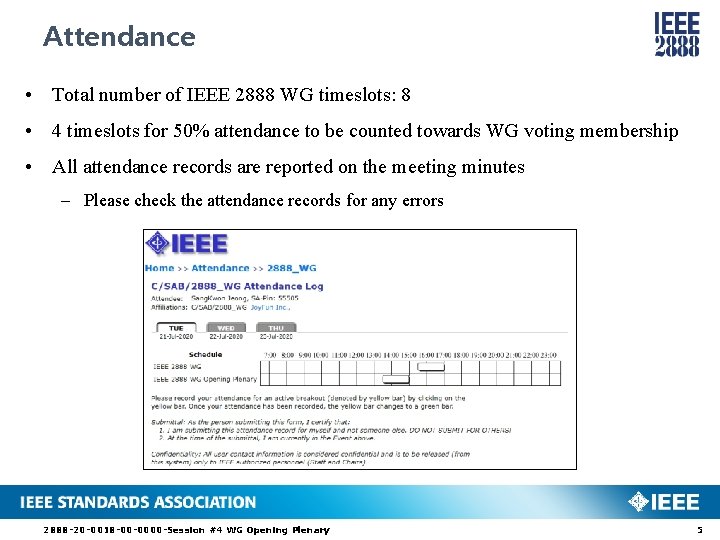 Attendance • Total number of IEEE 2888 WG timeslots: 8 • 4 timeslots for