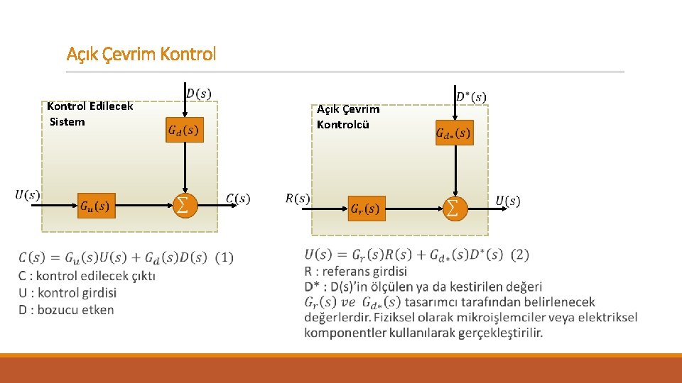 Açık Çevrim Kontrol Edilecek Sistem Açık Çevrim Kontrolcü 