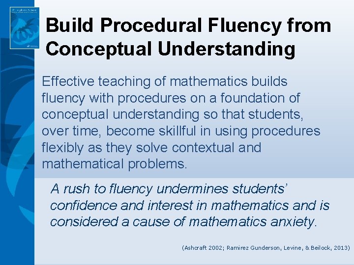 Build Procedural Fluency from Conceptual Understanding Effective teaching of mathematics builds fluency with procedures