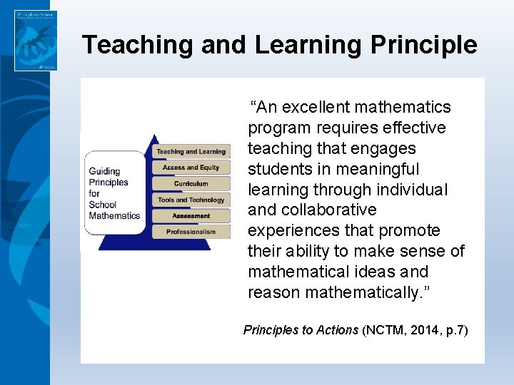 Teaching and Learning Principle “An excellent mathematics program requires effective teaching that engages students