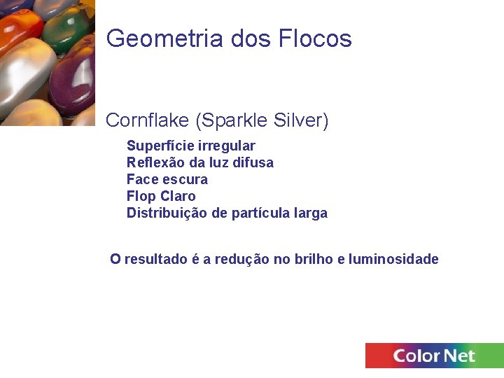 Geometria dos Flocos Cornflake (Sparkle Silver) Superfície irregular Reflexão da luz difusa Face escura