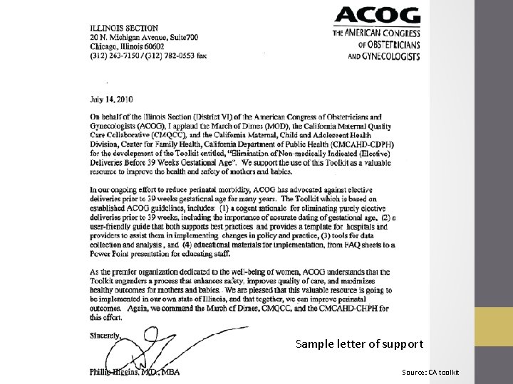 Sample letter of support Source: CA toolkit Sample letter of support Source: CA toolkit
