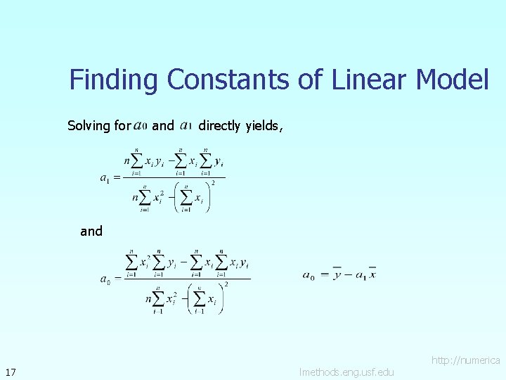 Finding Constants of Linear Model Solving for and directly yields, and 17 lmethods. eng.