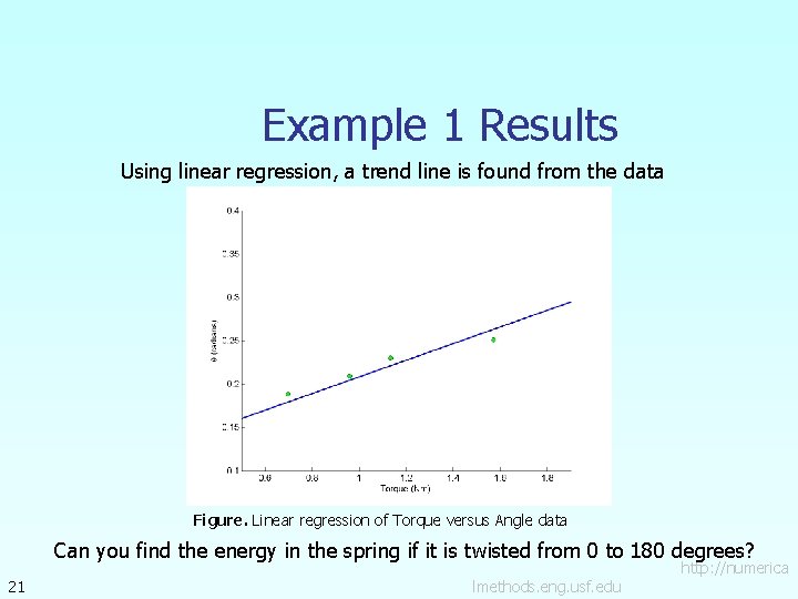 Example 1 Results Using linear regression, a trend line is found from the data