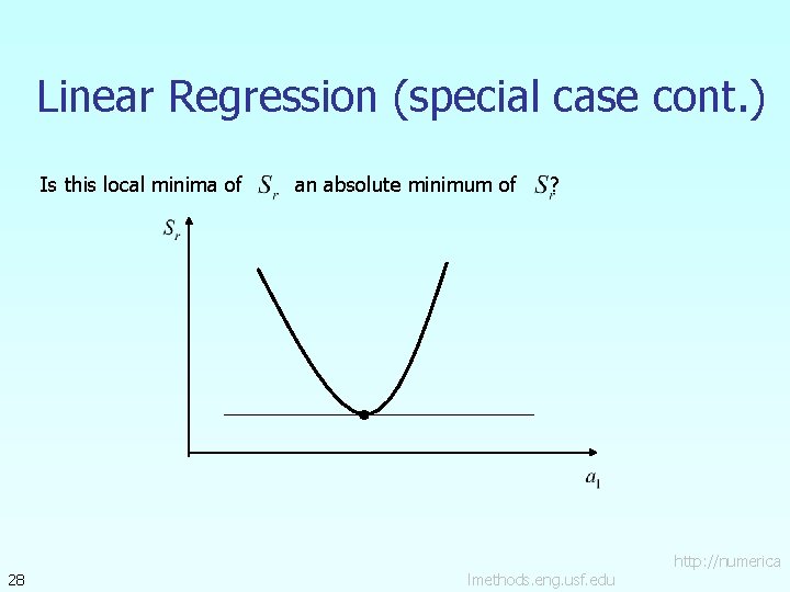 Linear Regression (special case cont. ) Is this local minima of 28 an absolute