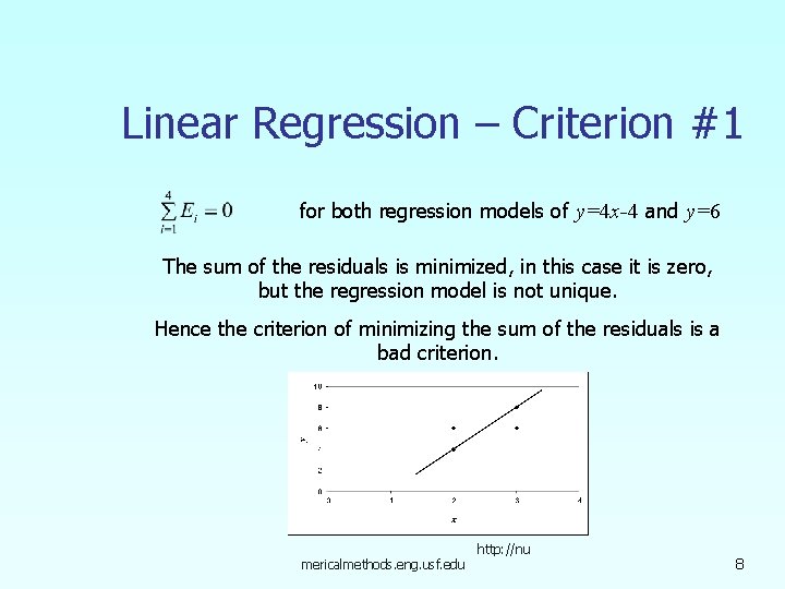 Linear Regression – Criterion #1 for both regression models of y=4 x-4 and y=6