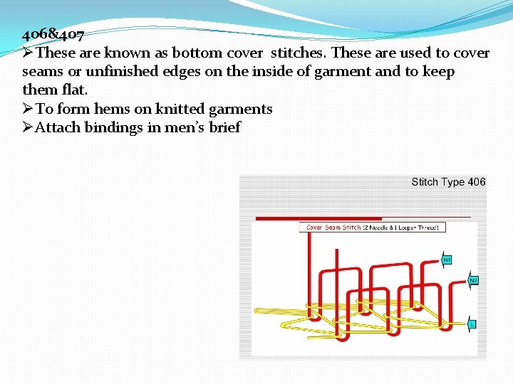 406&407 ØThese are known as bottom cover stitches. These are used to cover seams